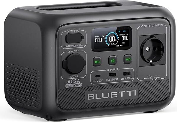 BLUETTI AC2A Centrale Portatile 204Wh, Batteria Backup 300W, Ricarica Rapida, Ideale per Campeggio
