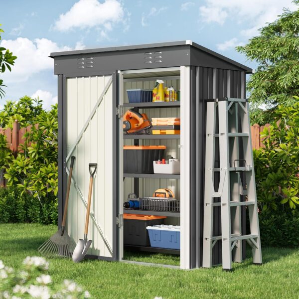 Bealife Capanno per Attrezzi in Metallo - Casetta da Giardino in Acciaio Zincato, 180x162x95 cm, per Prato, Patio e Cortile (Grigio)