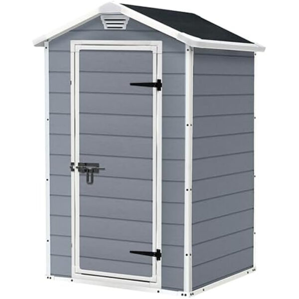 Keter Casetta da Giardino Manor 4x3 - Finitura Effetto Legno Graffiato, Grigia, 129x103x196 cm (H)